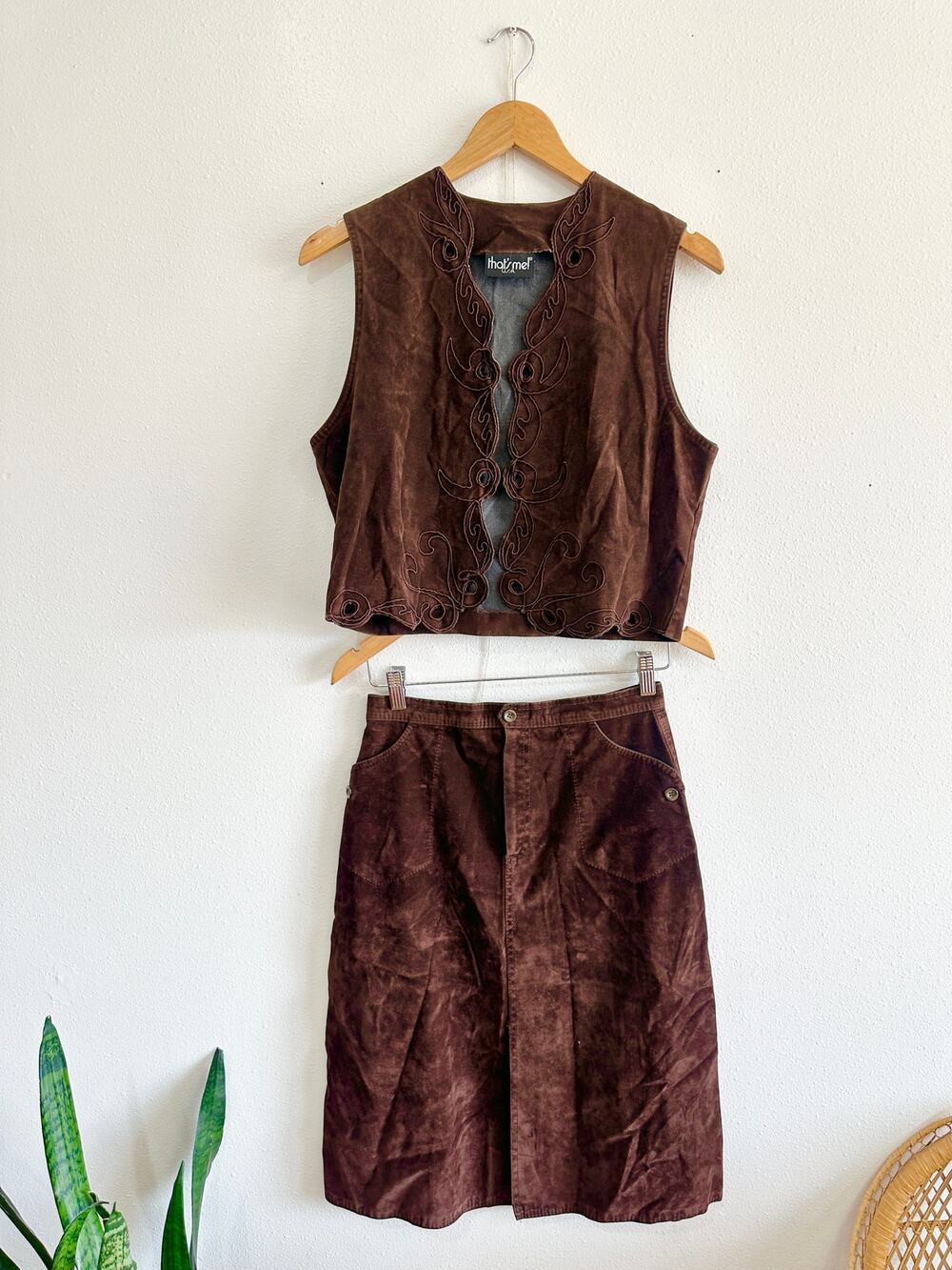 70s/80s Brown Skirt Set 28" Waist